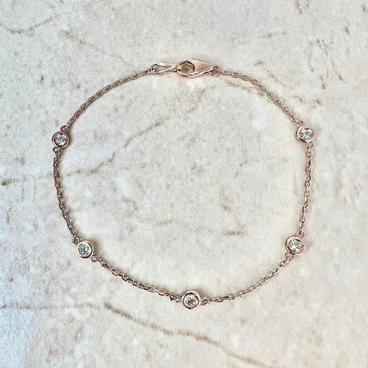 14K Diamond By The Yard Bracelet 0.30 CTTW - Diamond Station Bracelet - 14 Karat Rose Gold Bracelet - Diamond Bracelet - Best Gift For Her