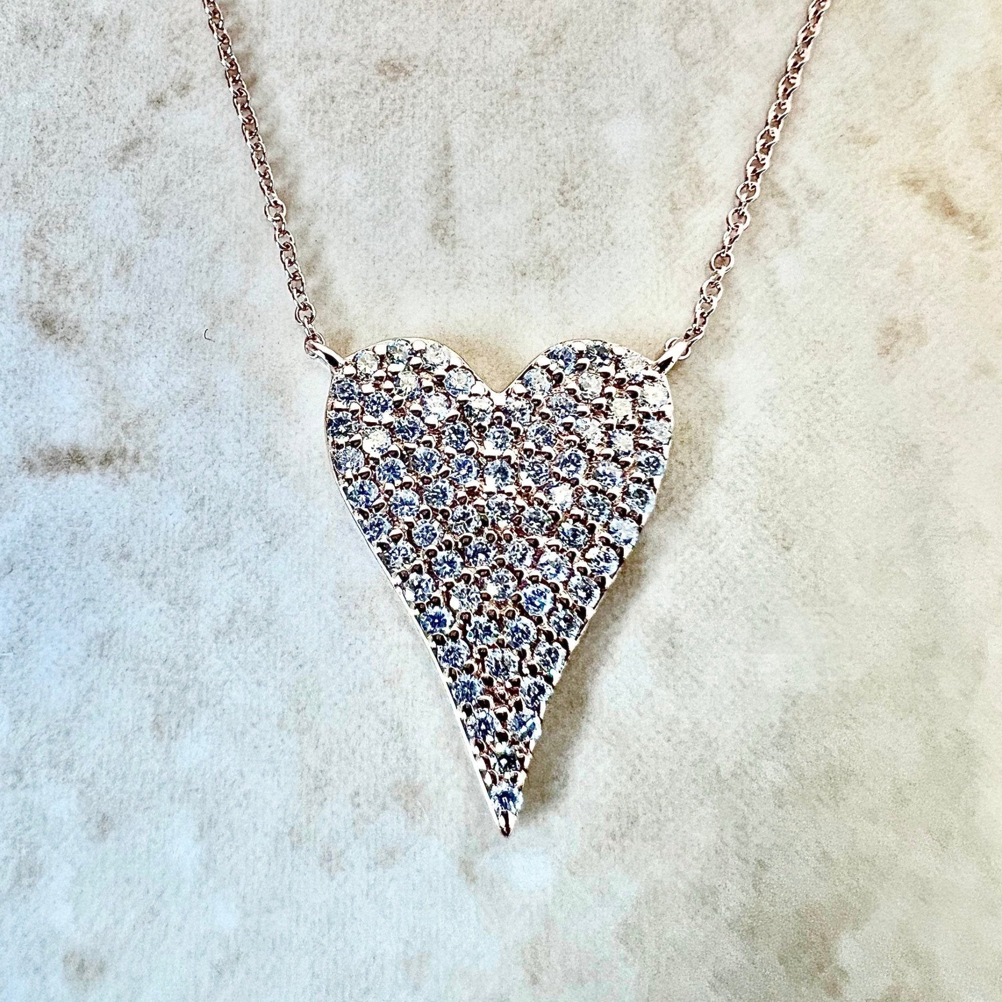 14 karat rose gold 051 carat diamond pave heart pendant necklace 123829