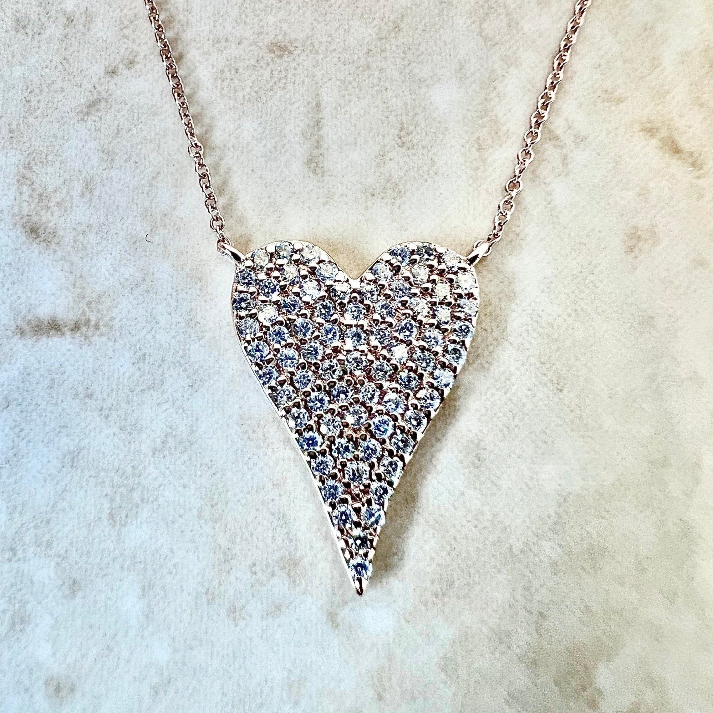 14K Diamond Pave Heart Pendant Necklace 0.51 CT - Rose Gold Diamond Heart Pendant - Pave Heart Necklace - Gold Diamond Heart Necklace