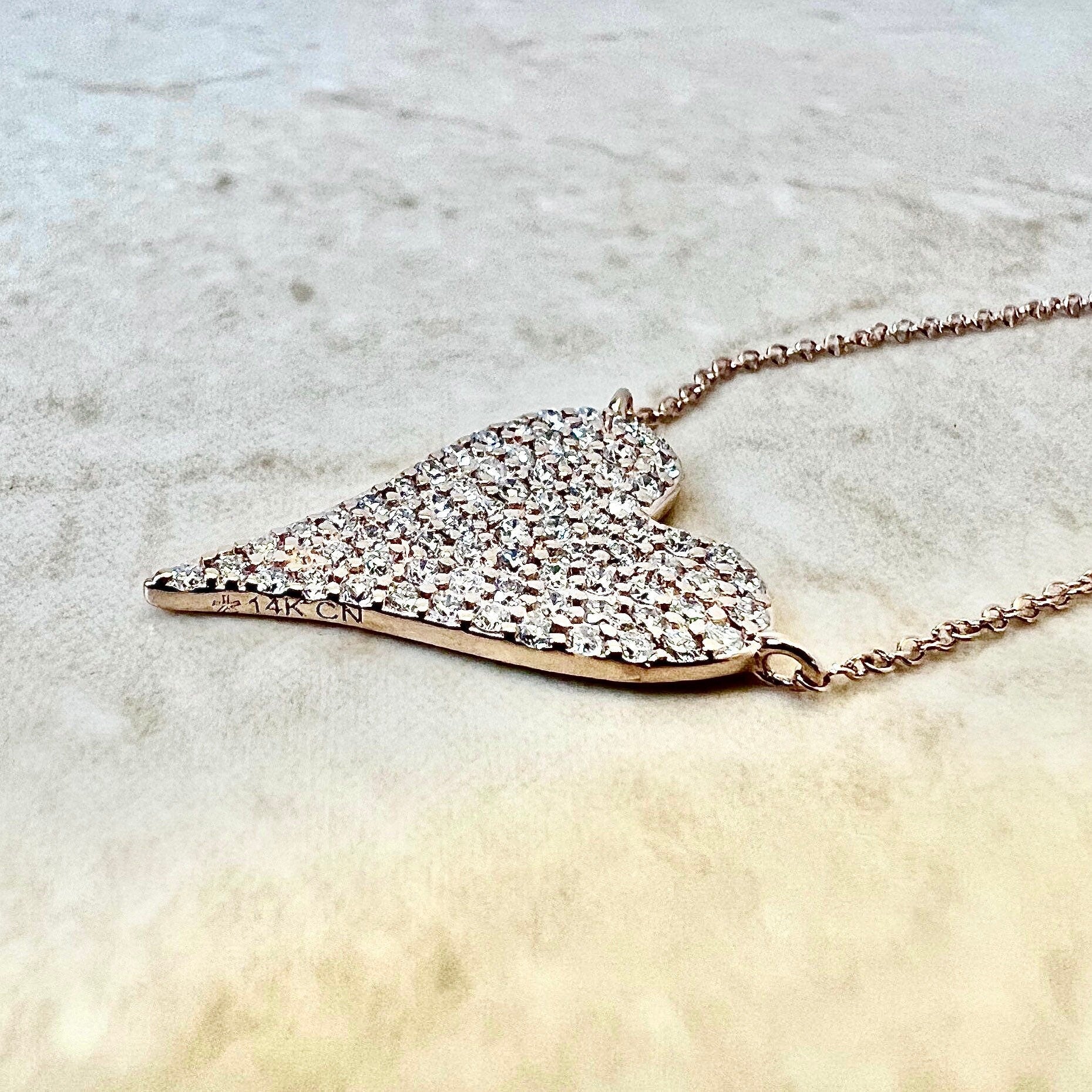 14K Rose Gold Tiny Pave Heart Necklace, Rose Gold Heart Pendant, Handmade Diamond Necklace, Diamond Heart deals Necklace, CZ Heart Necklace