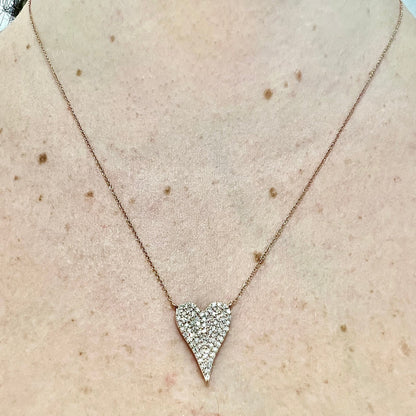 14 Karat Rose Gold 0.51 Carat Diamond Pave Heart Pendant Necklace