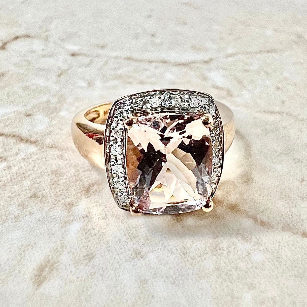 14K Morganite Halo Ring - Rose Gold Morganite Ring - Morganite Diamond Ring - Morganite Solitaire Ring - Engagement Ring -Best Gifts For Her