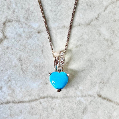 14K Gold Turquoise & Diamond Heart Pendant Necklace - Rose Gold Turquoise Pendant - Turquoise Necklace - Valentine’s Day Gifts For Her