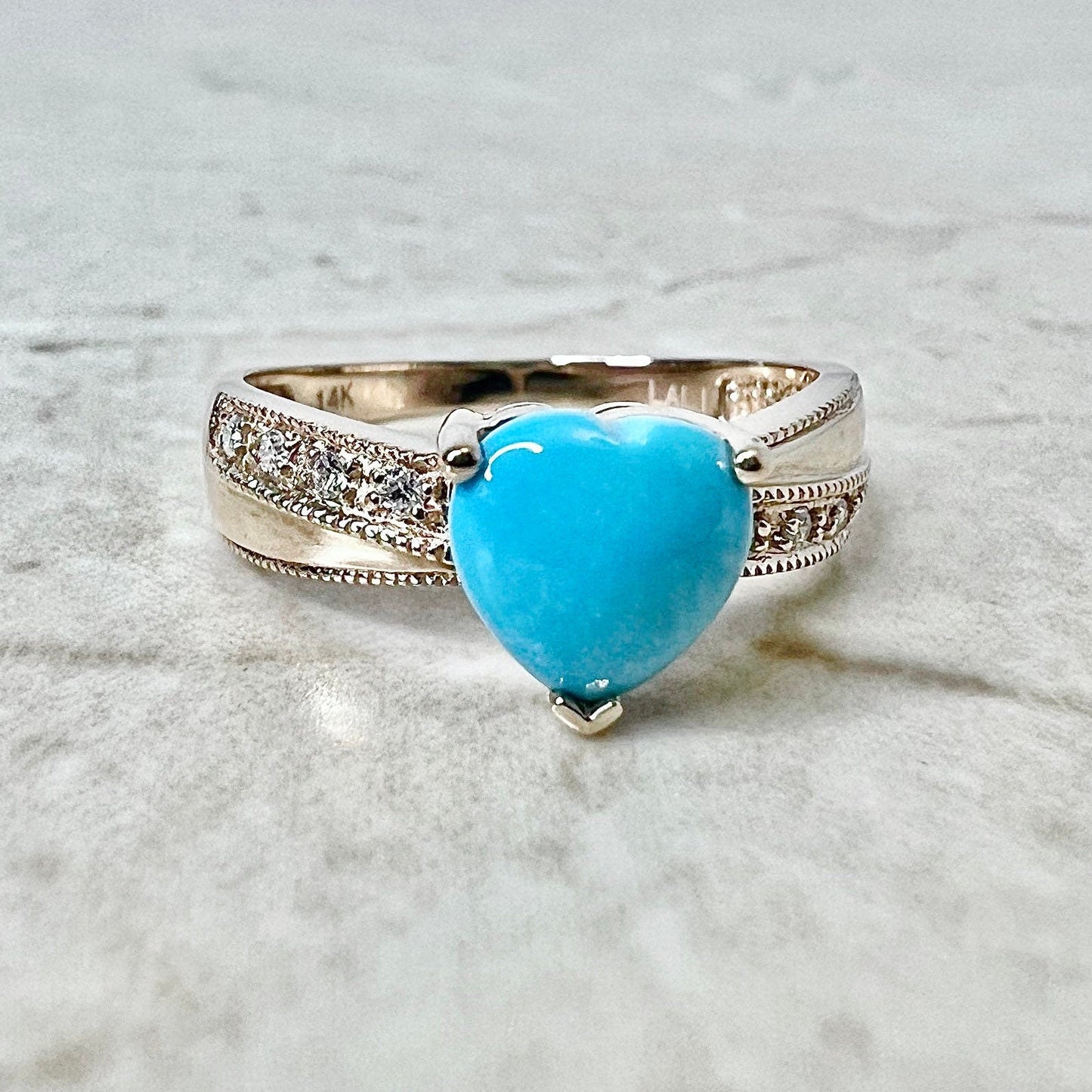 14 Karat Rose Gold Heart Turquoise & Diamond Ring - WeilJewelry