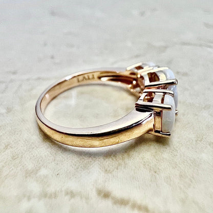 14K Natural Opal & Diamond Cocktail Ring - Rose Gold 3 Stone Ring - October Birthstone - Birthday Gift - Best Gift For Her - Jewelry Sale