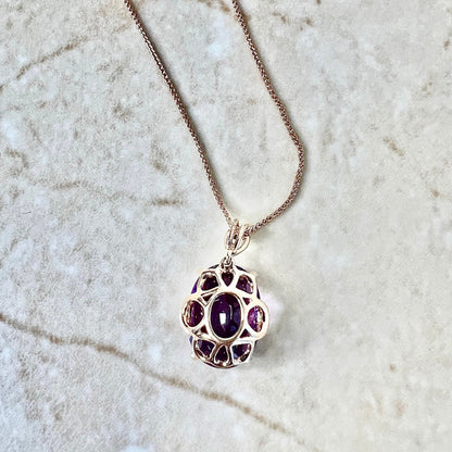 14K Amethyst Pink Sapphire & Diamond Pendant Necklace - Rose Gold Oval Amethyst Pendant - February Birthstone - Birthday Gift - Holiday Gift