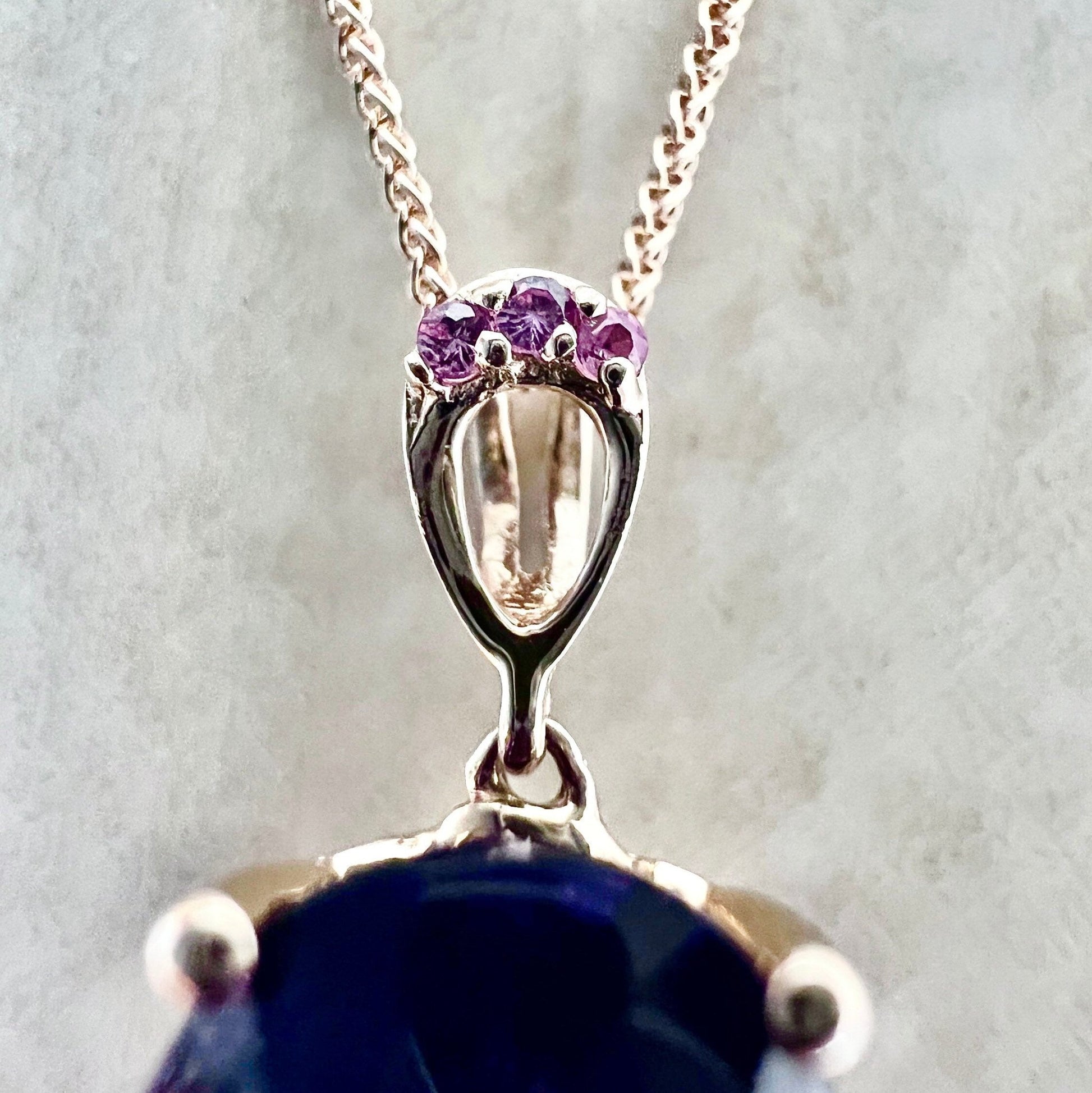 14K Amethyst Pink Sapphire & Diamond Pendant Necklace - Rose Gold Oval Amethyst Pendant - February Birthstone - Birthday Gift - Holiday Gift