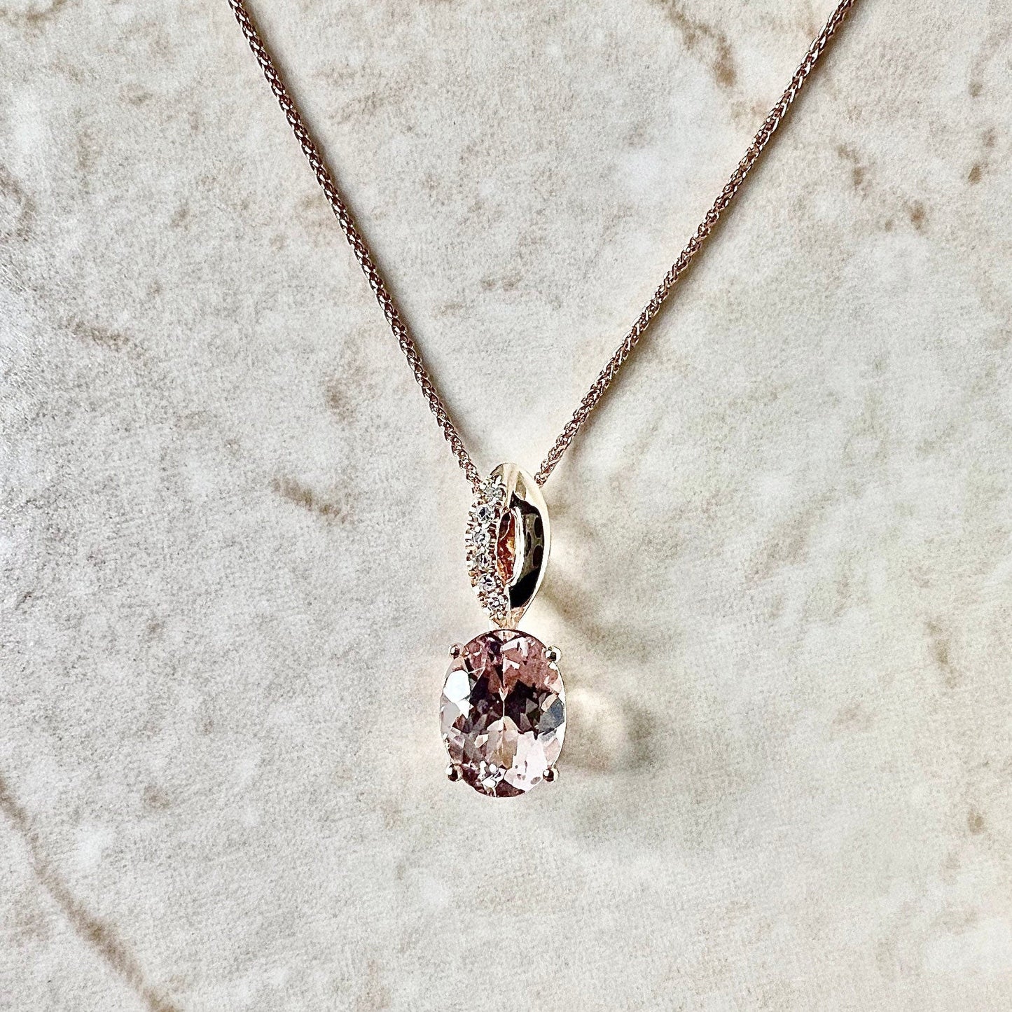 14 Karat Rose Gold Oval Morganite & Diamond Pendant Necklace - WeilJewelry