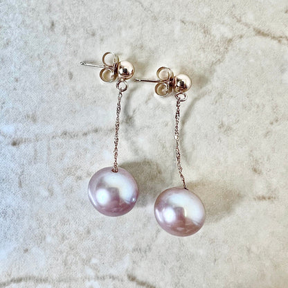 14K Pink Pearl Drop Earrings - Rose Gold Genuine Pink Pearl Earrings - Birthday Gift - June Birthstone - Best Gift For Her - Jewelry Sale