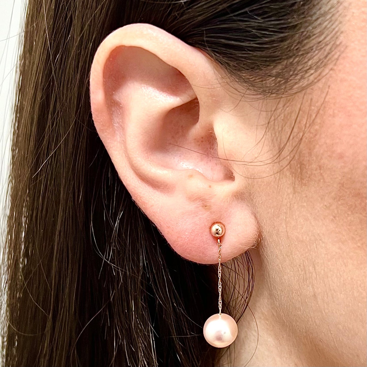 14 Karat Rose Gold Pink Pearl Drop Earrings