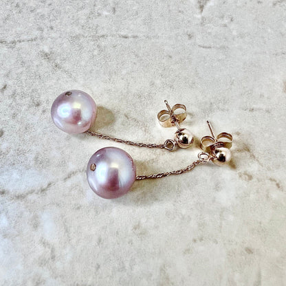 14K Pink Pearl Drop Earrings - Rose Gold Genuine Pink Pearl Earrings - Birthday Gift - June Birthstone - Best Gift For Her - Jewelry Sale