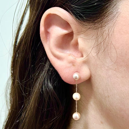14 Karat Rose Gold Pink Pearl Tin-Cup-Pearl Drop Earrings