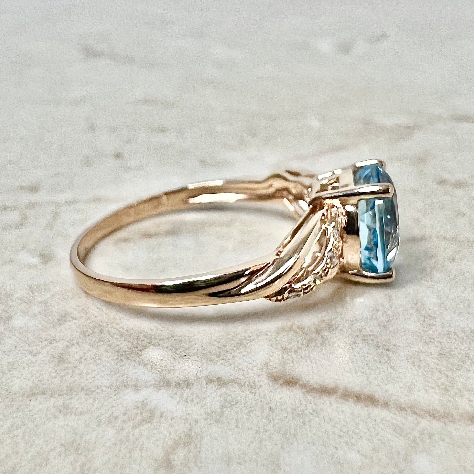 14K Swiss Blue Topaz & Diamond Solitaire Cocktail Ring - Rose Gold November/December Birthstone - Birthday Gift - Best Gift For Her