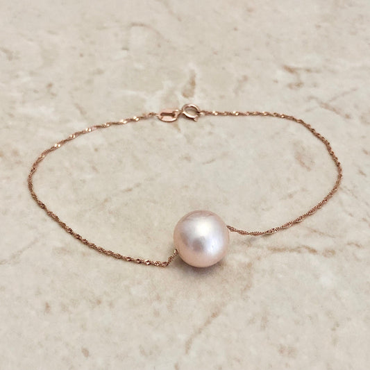 14 Karat Rose Gold Pink Pearl Bracelet - Genuine Pearl Bracelet - Freshwater Pearl - Birthday Gift - June Birthstone - Best Gift For Her