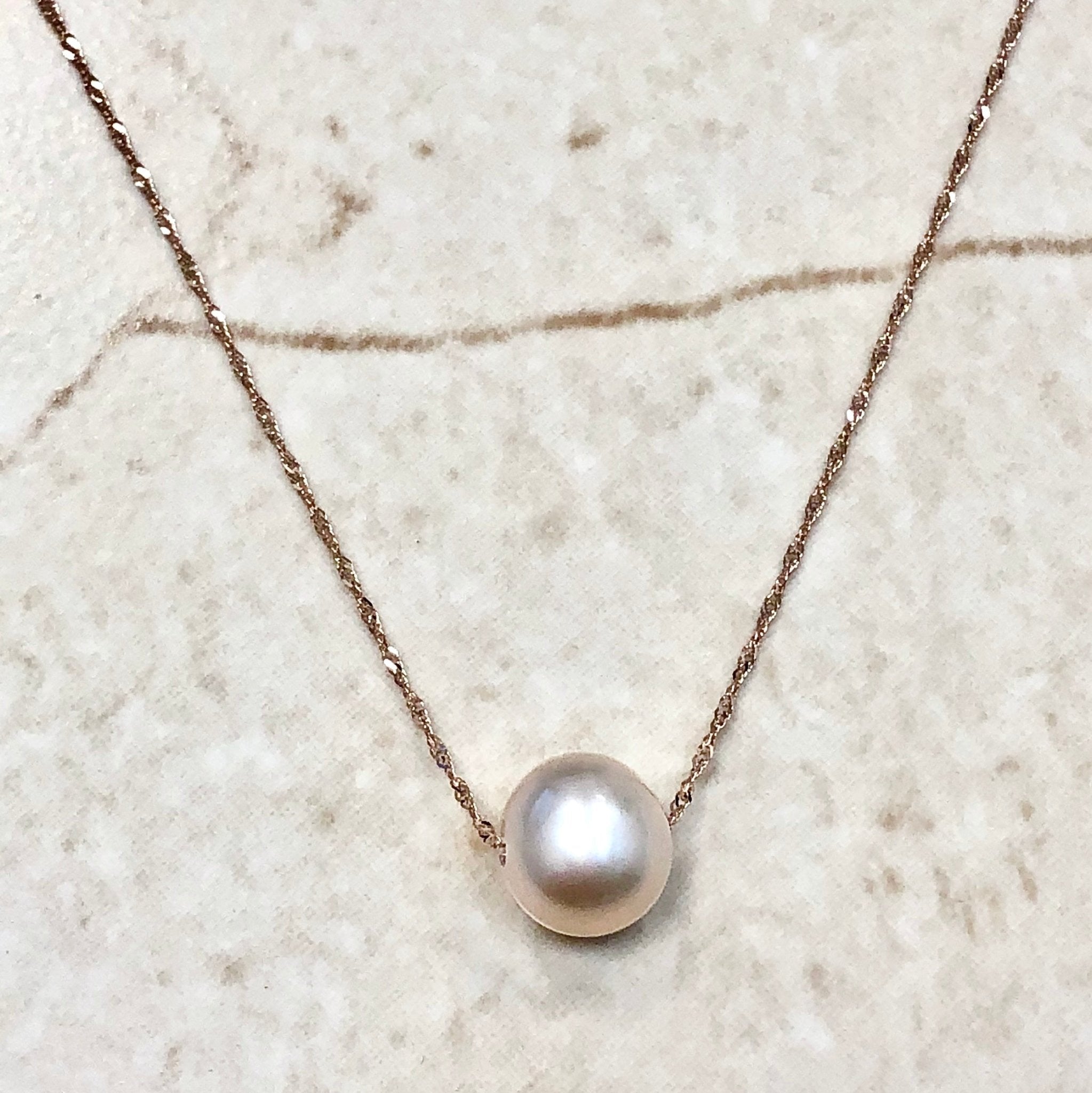 14 Karat Rose Gold Single Pink Pearl Pendant Necklace - WeilJewelry
