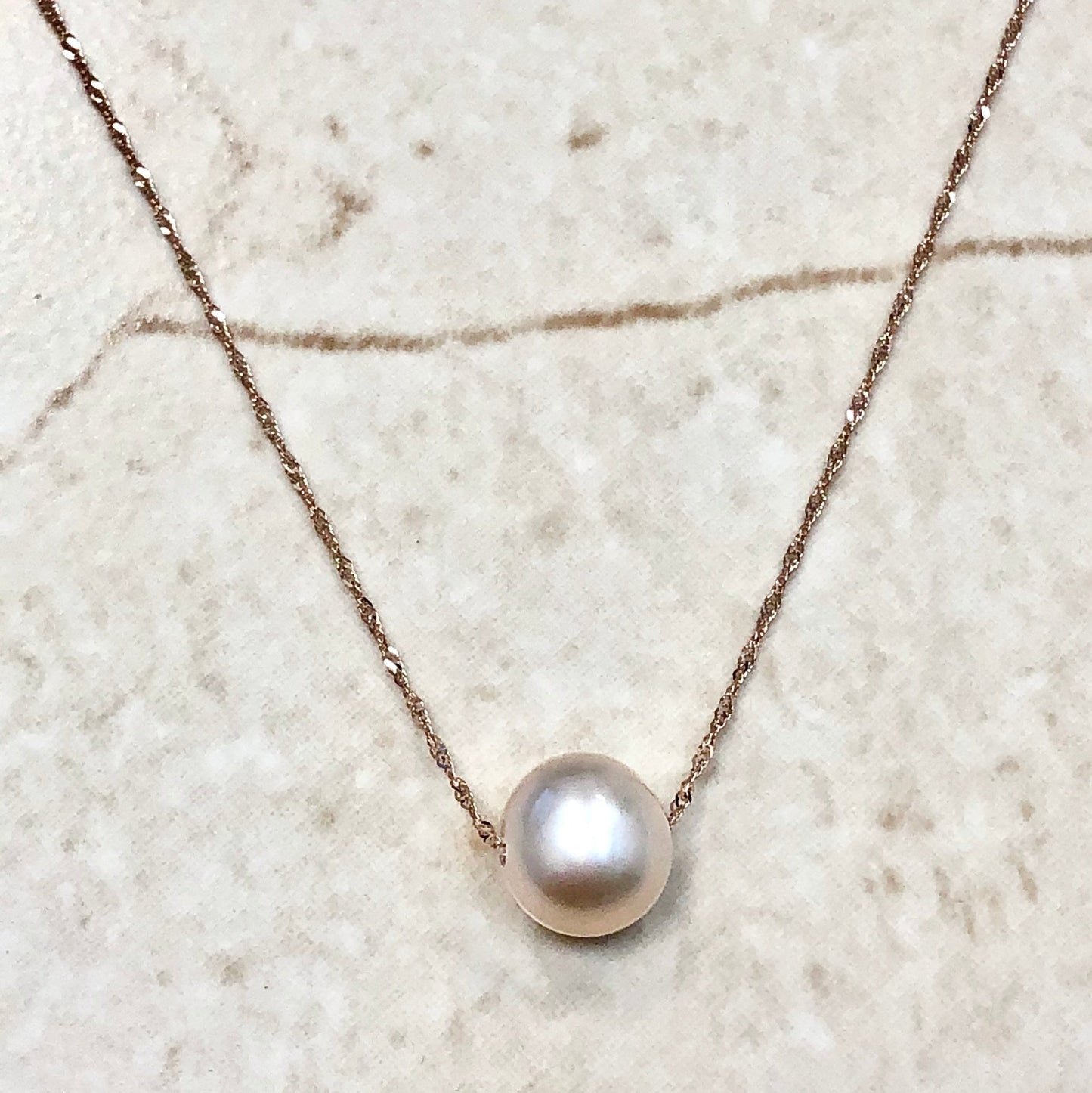 14 Karat Rose Gold Single Pink Pearl Pendant Necklace