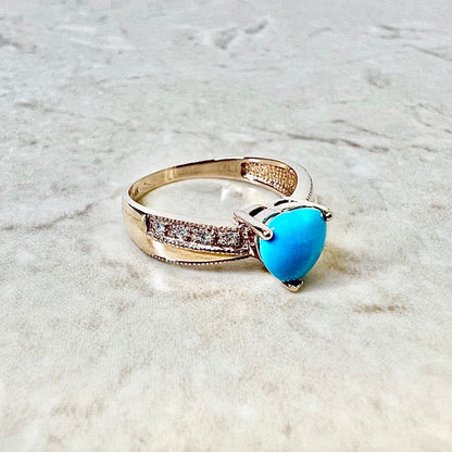 14K Turquoise And Diamond Heart Cocktail Ring & Pendant Necklace Set - Rose Gold Turquoise Set - Jewelry Set - Valentine’s Day Gifts For Her