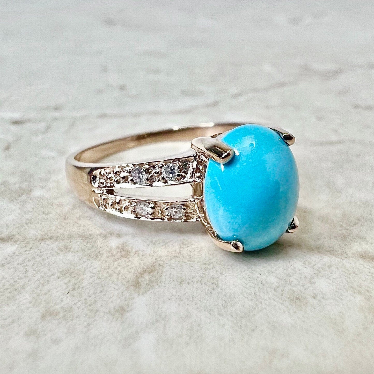 14K Gold Turquoise & Diamond Cocktail Ring - Rose Gold Turquoise Ring - Solitaire Ring - December Birthstone - Birthday Gift For Her