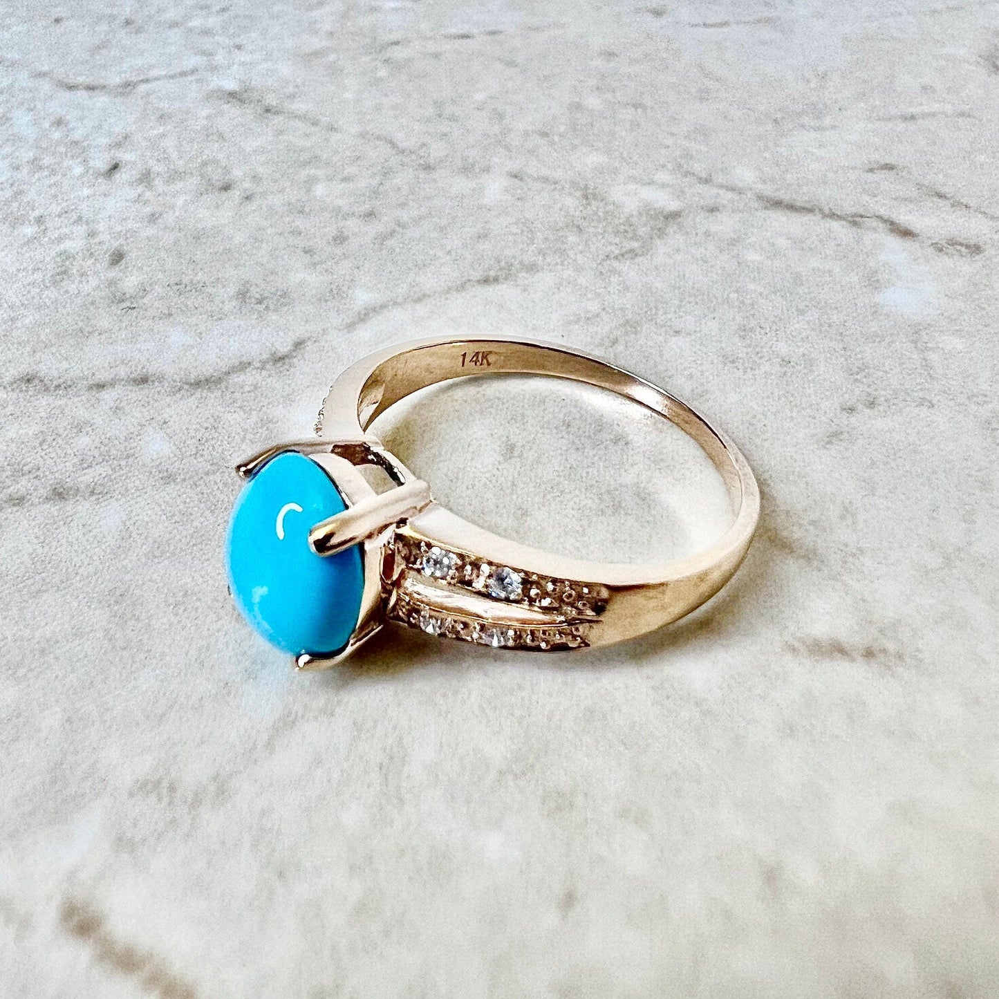 14 Karat Rose Gold Turquoise & Diamond Ring - WeilJewelry