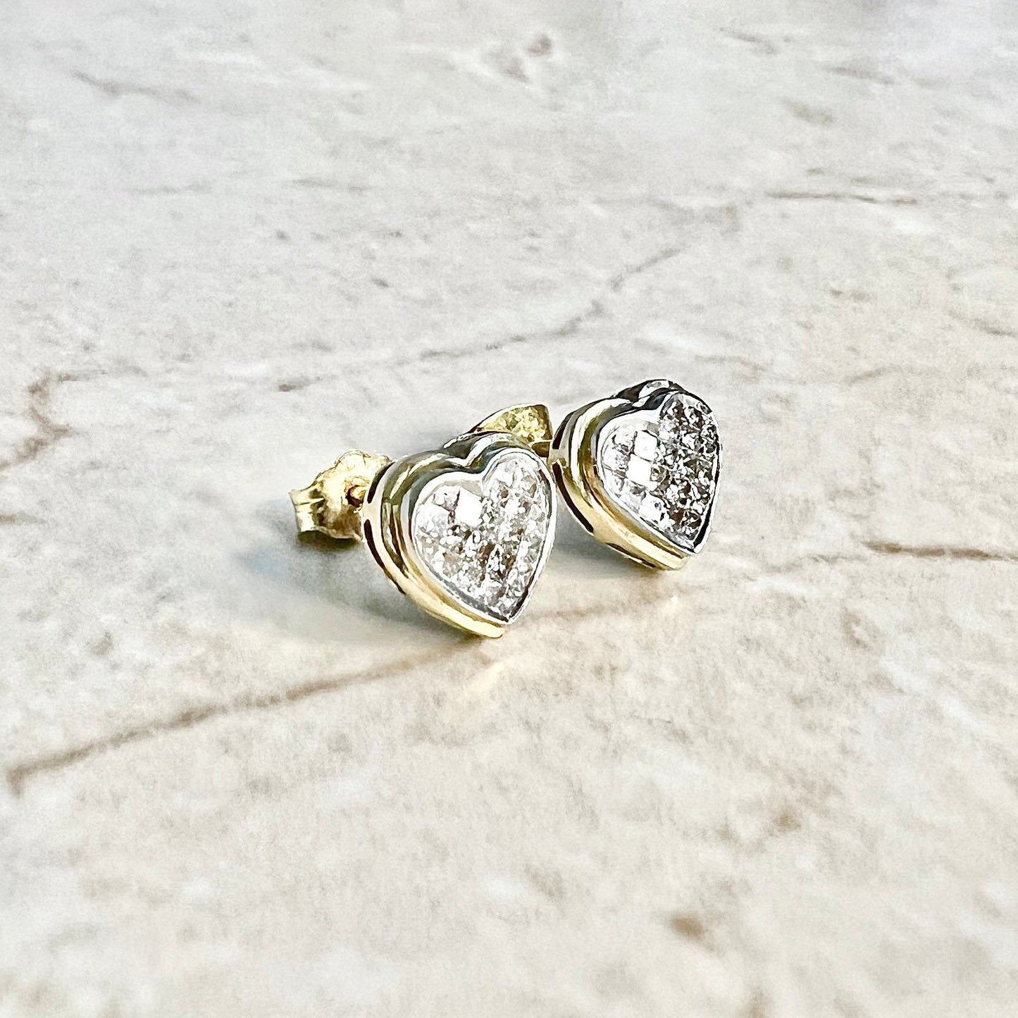14K Diamond Cluster Stud Earrings - Two Tone Gold Diamond Studs - Diamond Heart Earrings - Diamond Earrings - Valentine’s Day Gifts For Her
