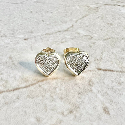 14K Diamond Cluster Stud Earrings - Two Tone Gold Diamond Studs - Diamond Heart Earrings - Diamond Earrings - Valentine’s Day Gifts For Her