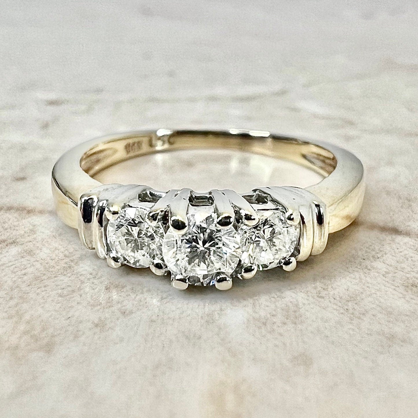 14K 3 Stone Diamond Ring - Two Tone Gold Three Stone Engagement Ring - Three Stone Ring -Anniversary Ring - Promise Ring -Best Gift For Her