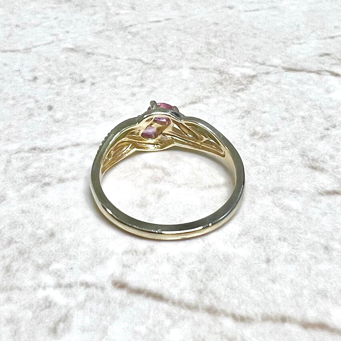 14 Karat Two-Tone Gold Natural Pink Sapphire Two-Stone Ring - WeilJewelry