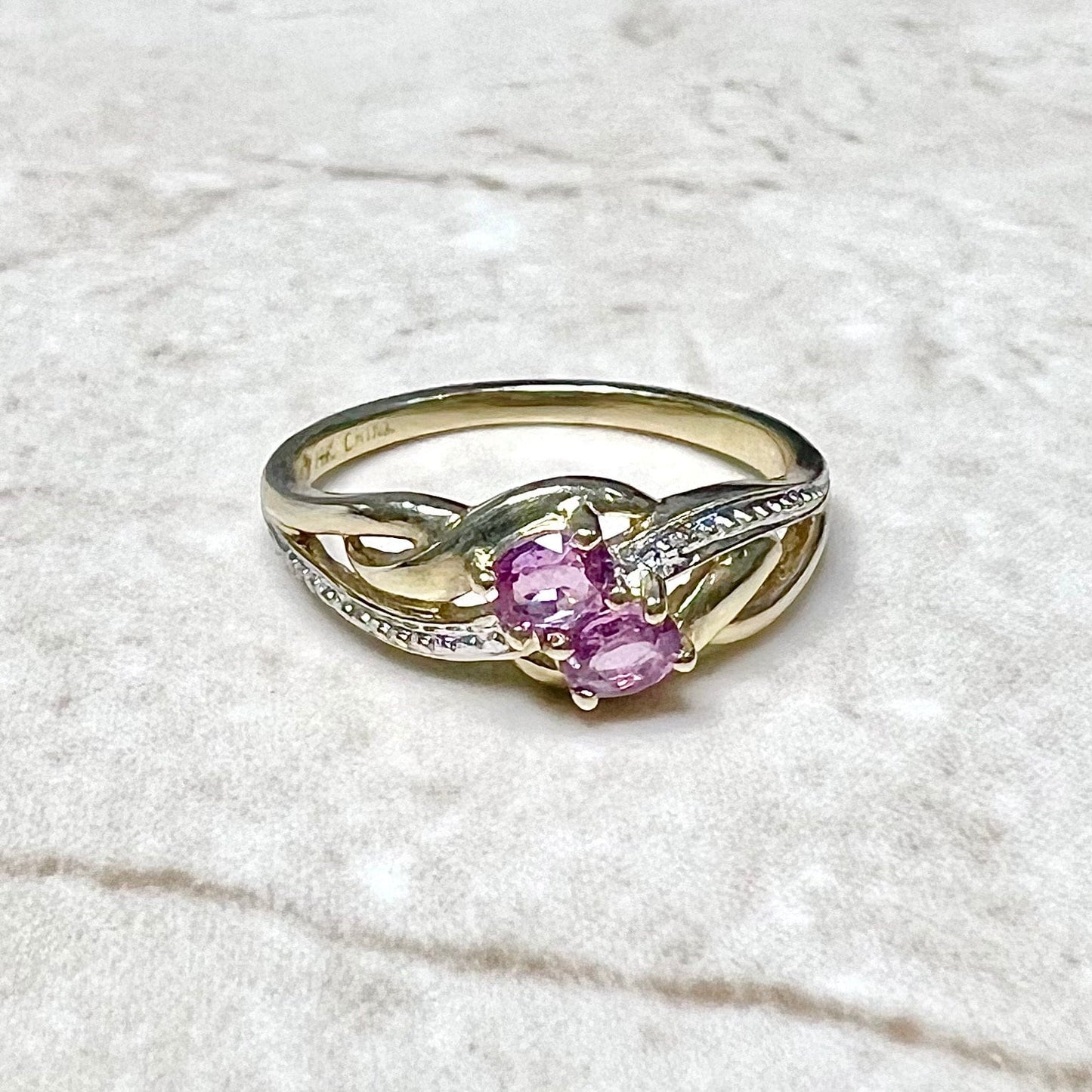 14 Karat Two - Tone Gold Natural Pink Sapphire Toi Et Moi Ring - WeilJewelry