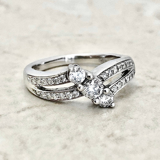 14 Karat White 1/2 Carat Diamond Three-Stone Ring