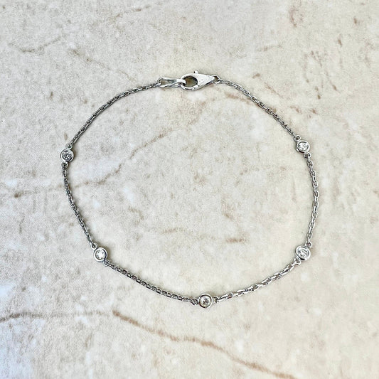 14K Diamond By The Yard Bracelet 0.15 CTTW - Diamond Station Bracelet - 14 Karat White Gold Bracelet - Diamond Bracelet - Best Gift For Her