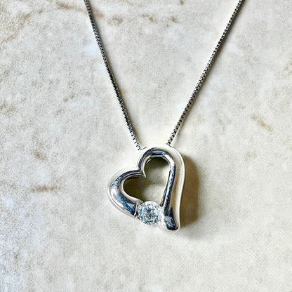 CLEARANCE 40% OFF - 14 Karat White Gold 0.15 Carat Diamond Solitaire Heart Pendant Necklace - WeilJewelry