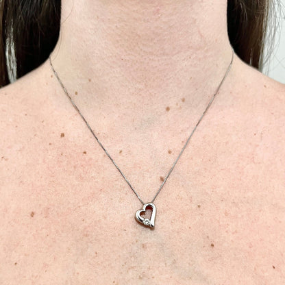 14K Diamond Heart Pendant Necklace - White Gold Solitaire Necklace - Diamond Pendant - Heart Diamond Necklace - Solitaire Heart Necklace