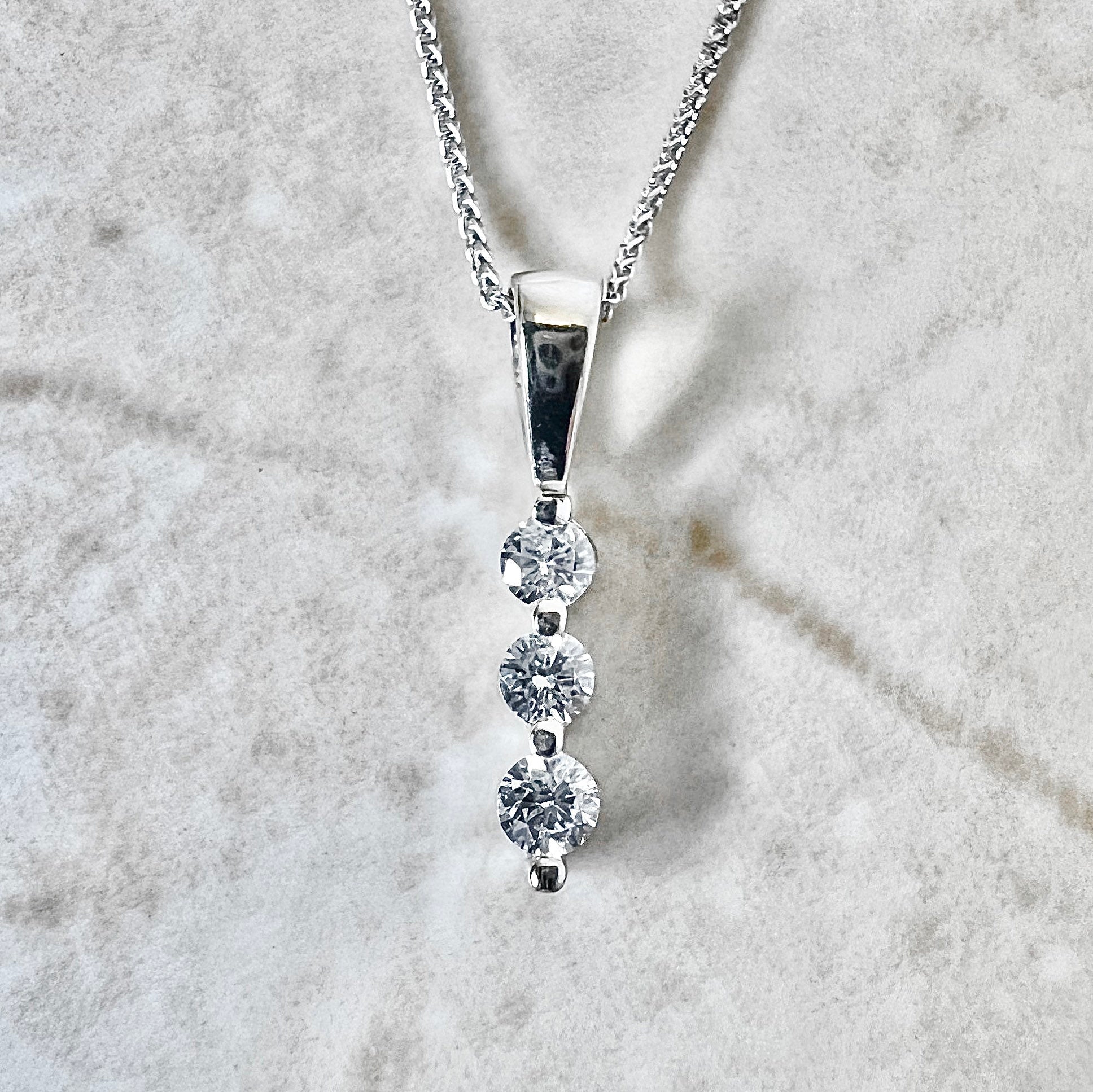 14K White Gold Diamond Pendant Necklace - White Gold Diamond Necklace - 3 Stone White Gold Pendant - Birthday Gift - Best Gift For Her