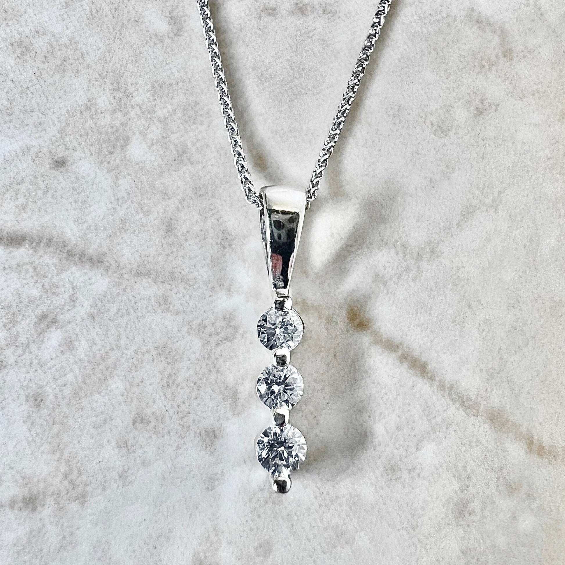 14 Karat White Gold Carat Diamond Three-Stone Pendant
