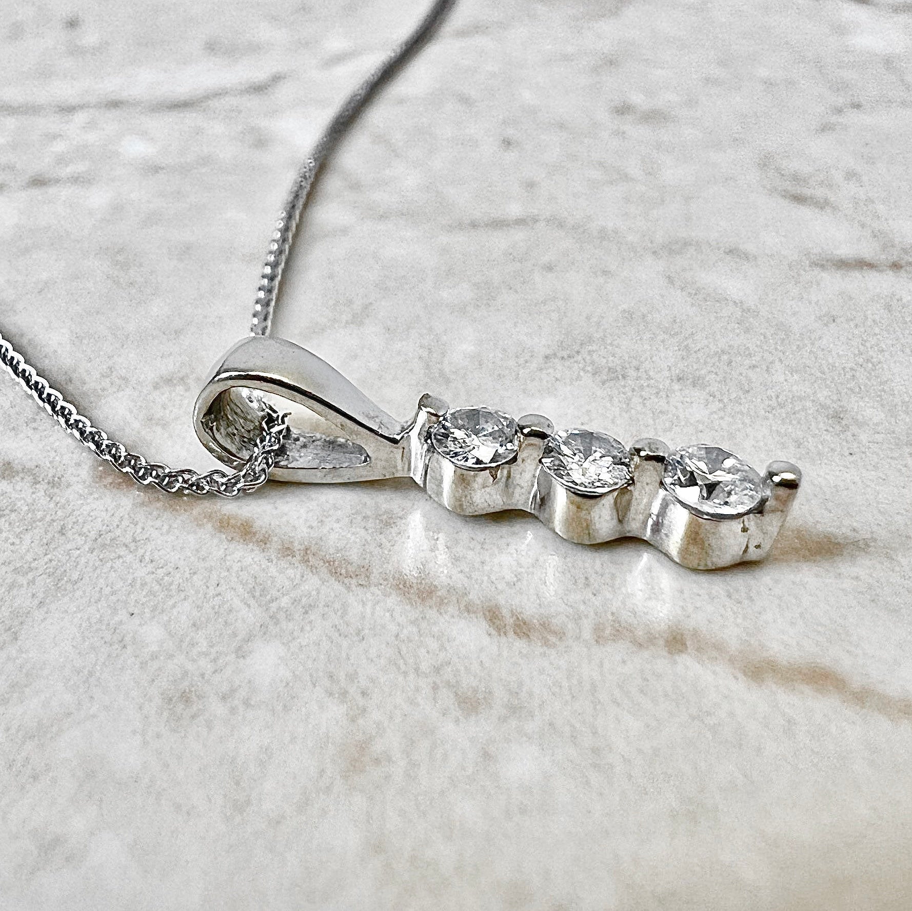 14K White Gold Diamond Pendant Necklace - White Gold Diamond Necklace - 3 Stone White Gold Pendant - Birthday Gift - Best Gift For Her