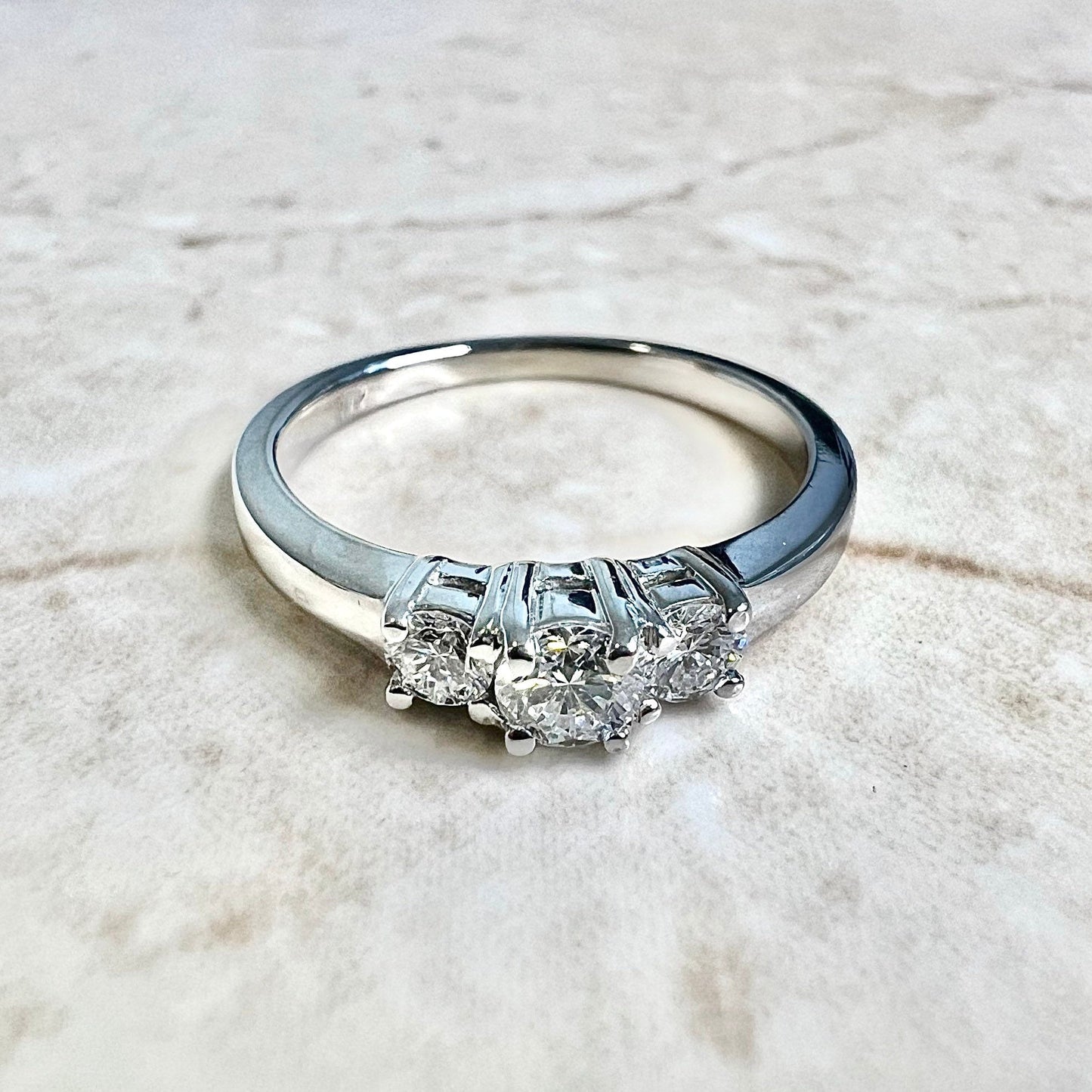 14 Karat White Gold 0.40 Carat Round Diamond Three - Stone Engagement Ring - WeilJewelry