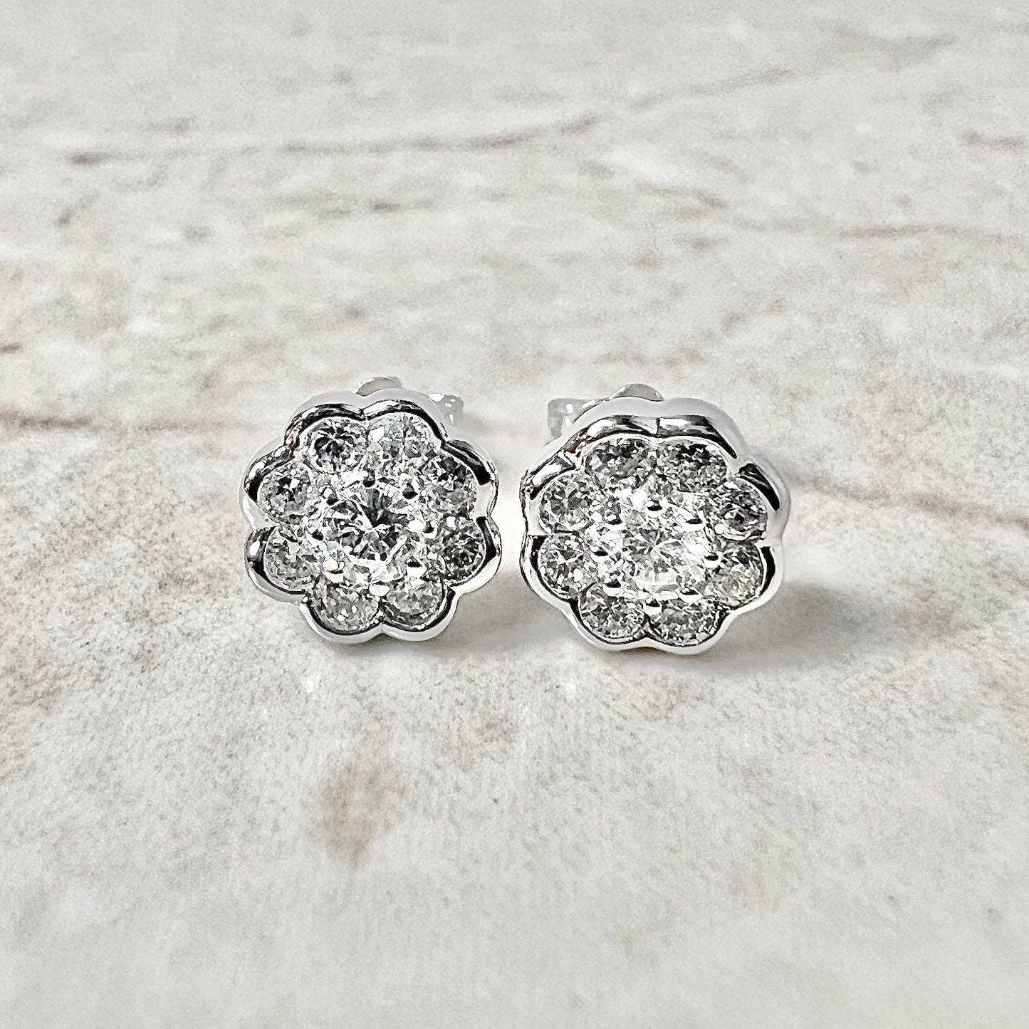 14K Round Diamond Halo Stud Earrings 0.42 CTTW - 14K White Gold Diamond Studs - Diamond Halo Earring - Anniversary Gift - Best Gift For Her