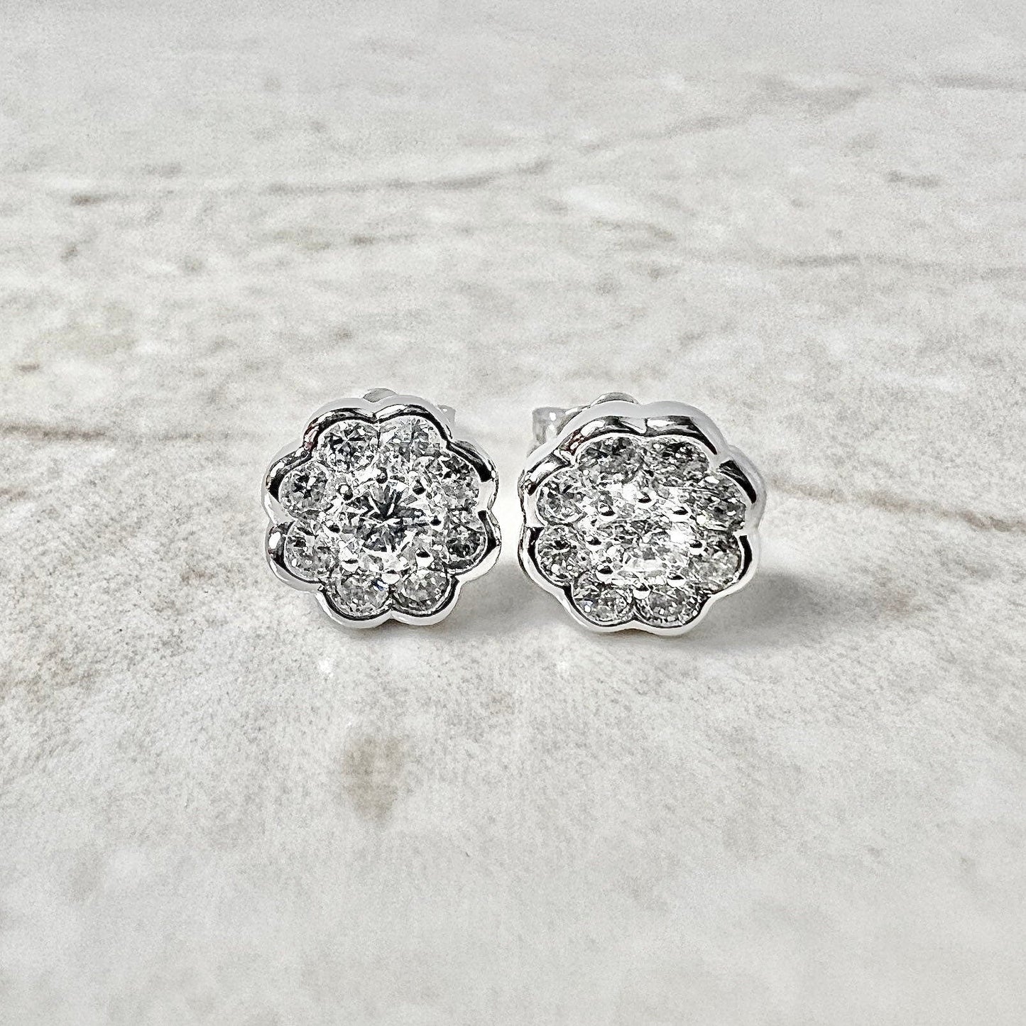 14K Round Diamond Halo Stud Earrings 0.42 CTTW - 14K White Gold Diamond Studs - Diamond Halo Earring - Anniversary Gift - Best Gift For Her