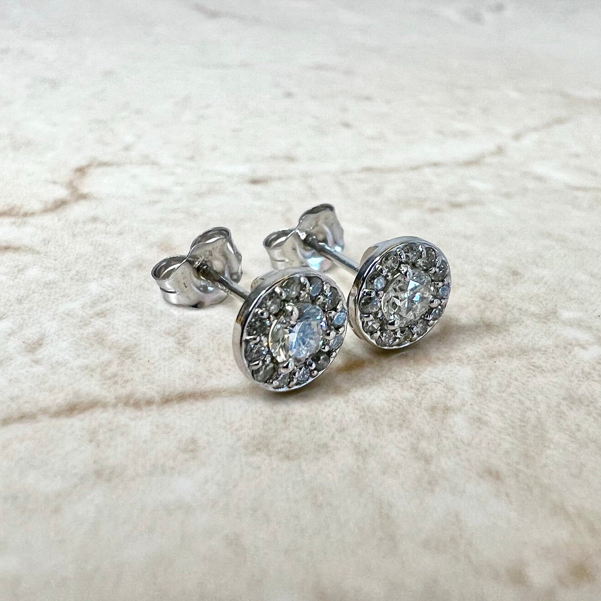 14K Round Diamond Halo Stud Earrings 0.50 CTTW - 14K White Gold Diamond Studs - Diamond Halo Earrings - Diamond Earrings -Best Gifts For Her