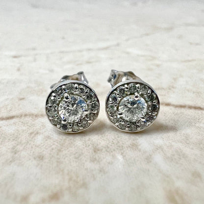 14 Karat White Gold 0.50 Carat Diamond Halo Stud Earrings - WeilJewelry