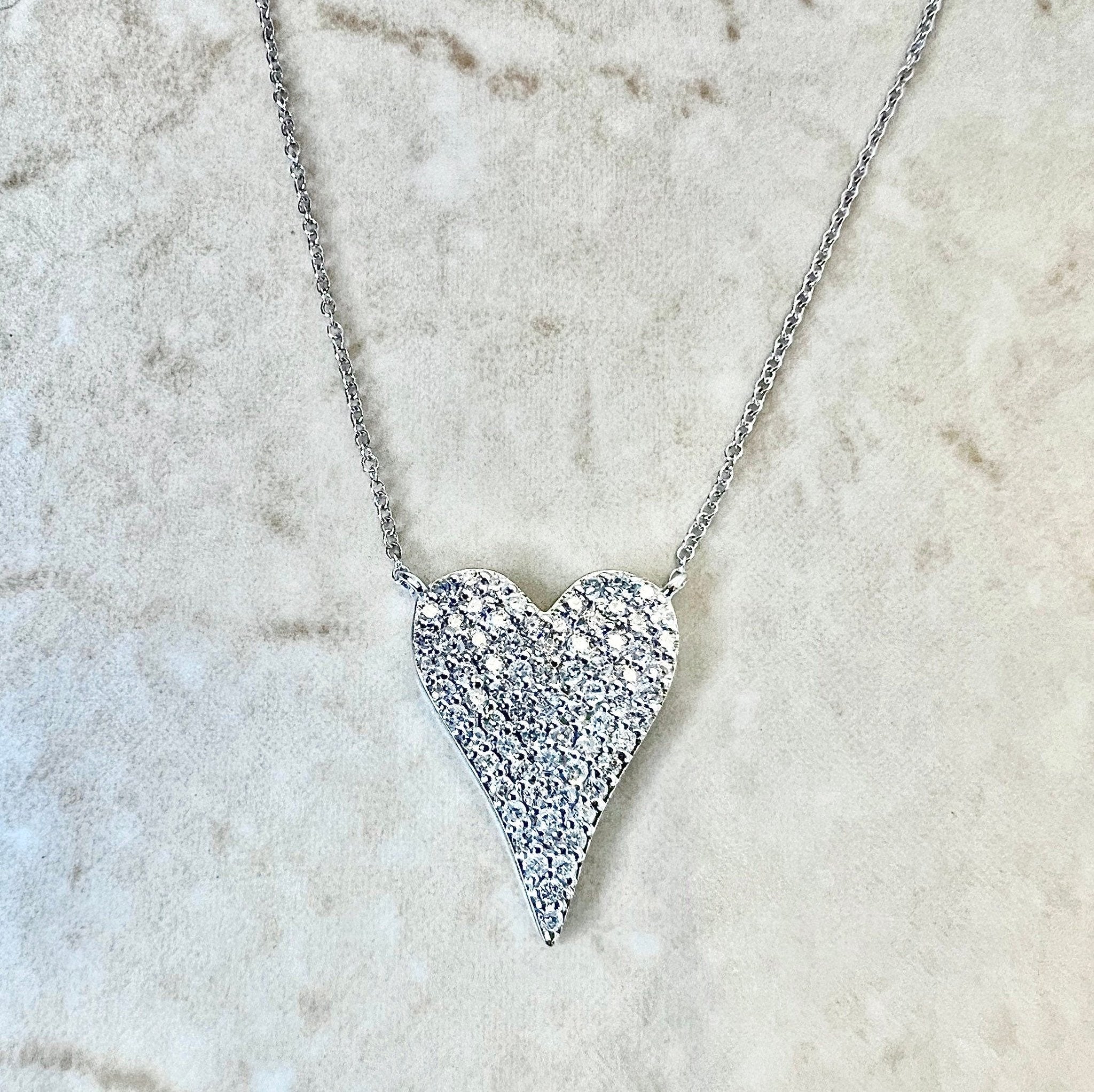 14k white and yellow store gold Diamond pave heart necklace