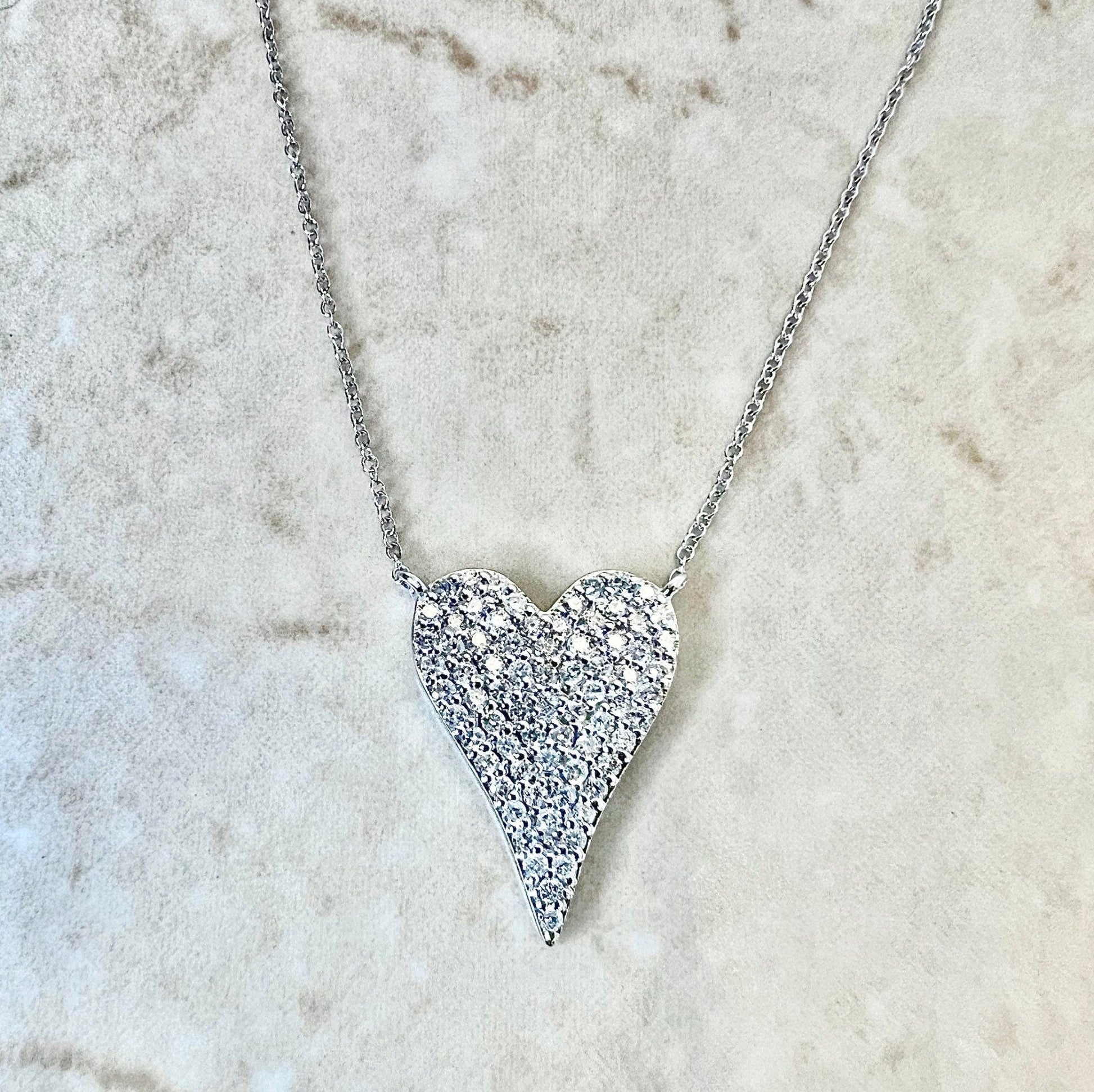14K Diamond Pave Heart Pendant Necklace 0.51 CT - White Gold Diamond Heart Pendant - Pave Heart Necklace - Gold Diamond Heart Necklace