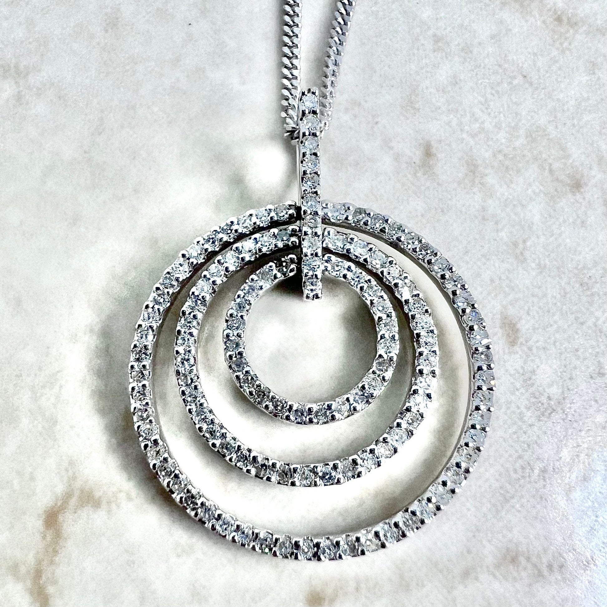 14K Diamond Circle Pendant Necklace - White Gold Three Circle Pendant - Eternity Necklace - Diamond Circle Necklace - Halo Diamond Necklace