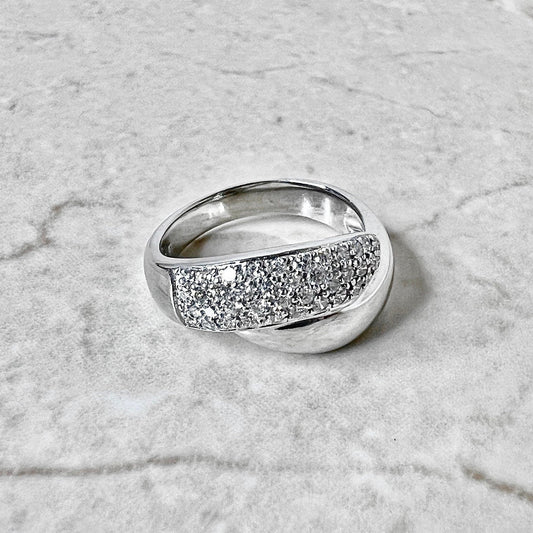 14K Diamond Crossover Band Ring - White Gold Dome Diamond Ring - Diamond Cocktail Ring - Diamond Wedding Band Ring - Birthday Gift For Her