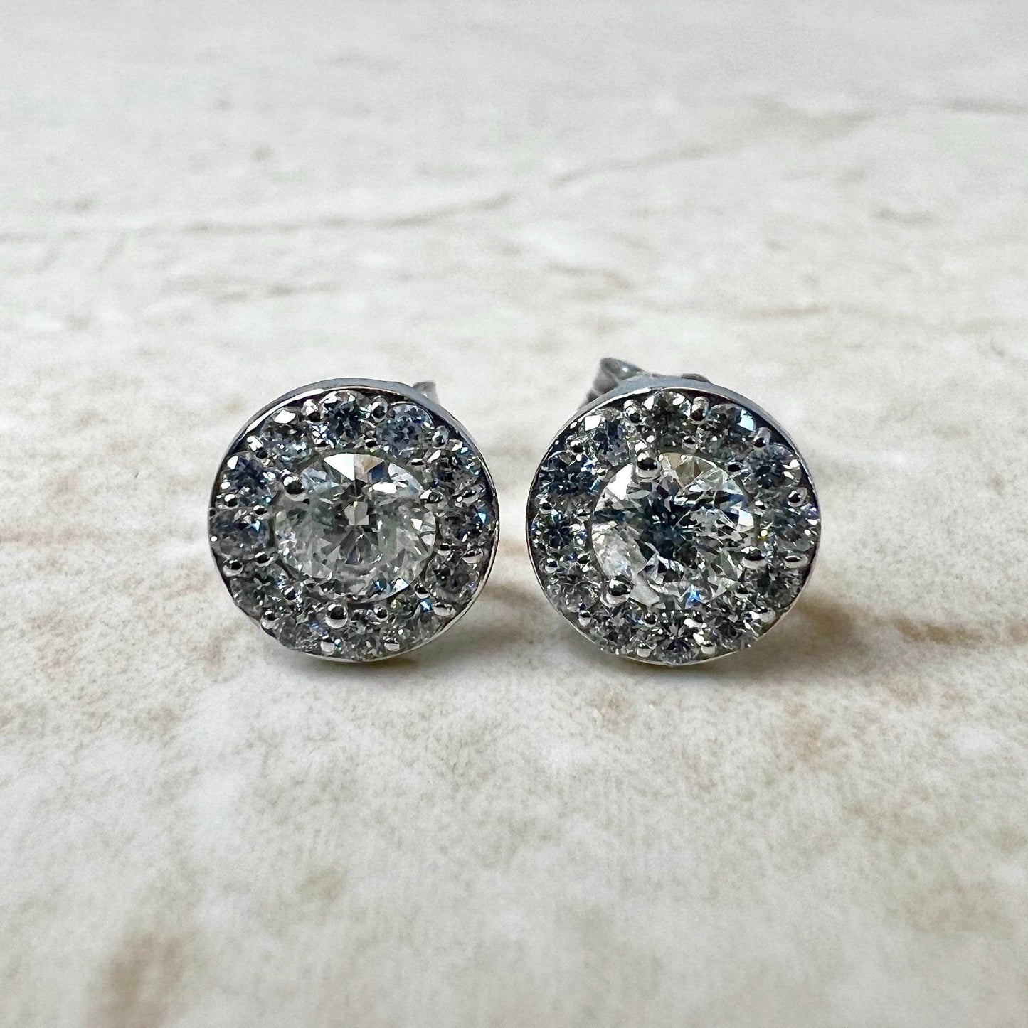 14 Karat White Gold 0.75 Carat Diamond Halo Stud Earrings - WeilJewelry