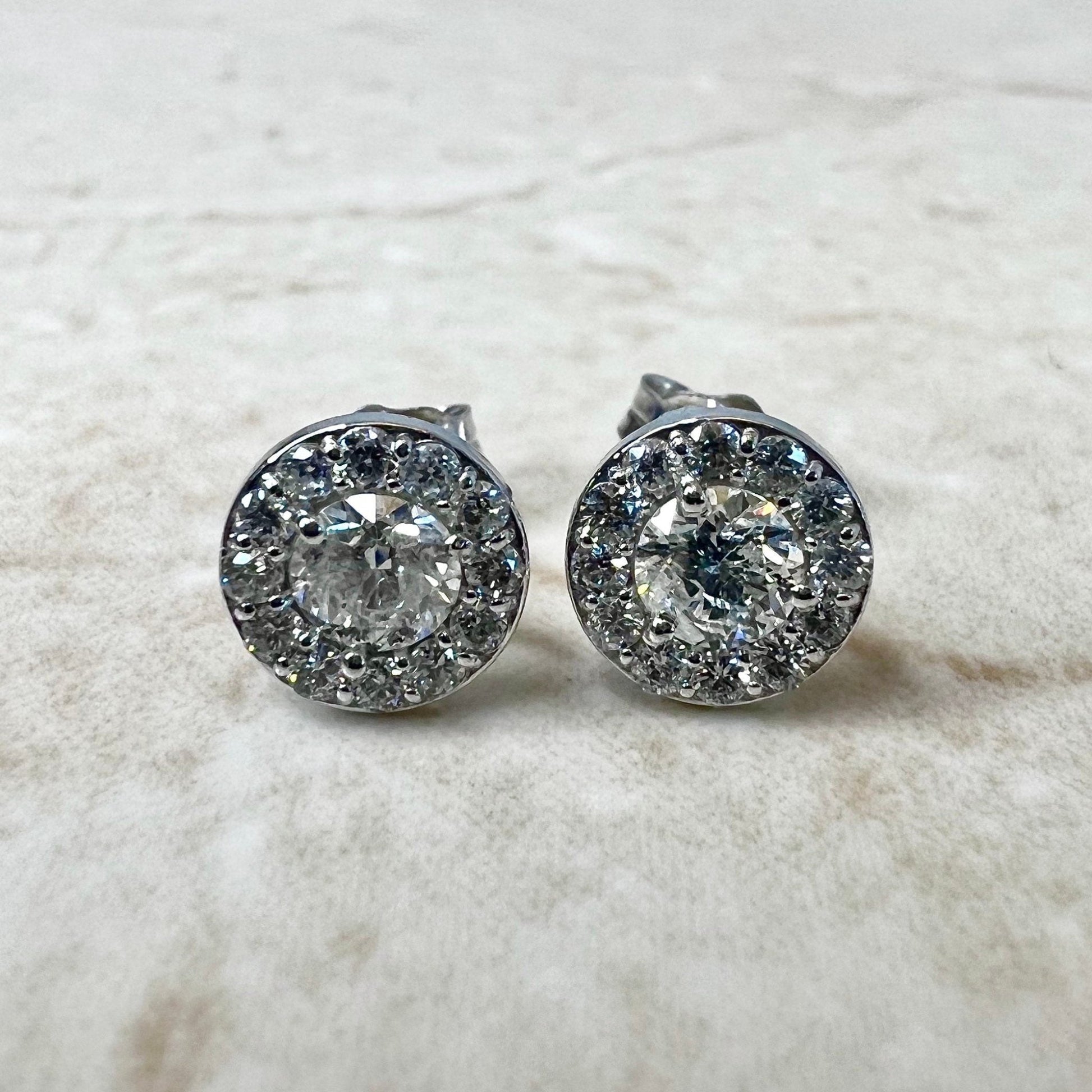 14K Round Diamond Halo Stud Earrings 0.75 CTTW - 14K White Gold Diamond Studs - Diamond Halo Earrings - Diamond Earrings -Best Gifts For Her