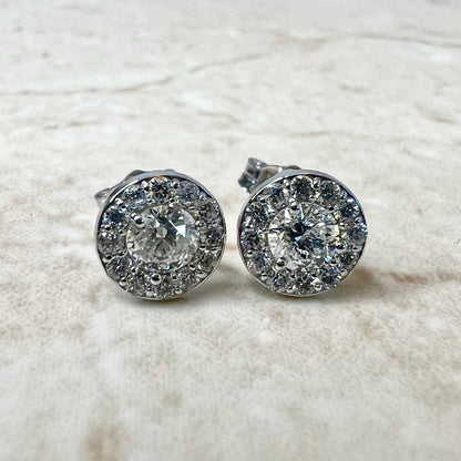 14K Round Diamond Halo Stud Earrings 0.75 CTTW - 14K White Gold Diamond Studs - Diamond Halo Earrings - Diamond Earrings -Best Gifts For Her