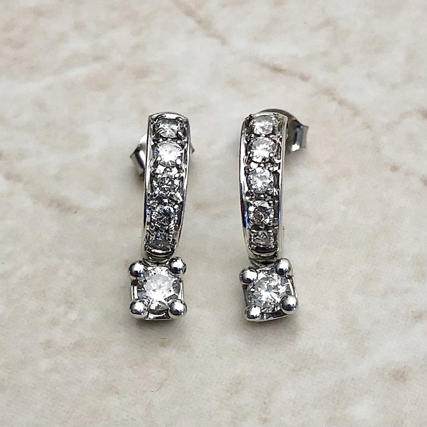 Diamond Drop Earrings 0.80 CTTW - 14K White Gold - April Birthstone - Diamond Earrings - Bridal Wedding Earrings