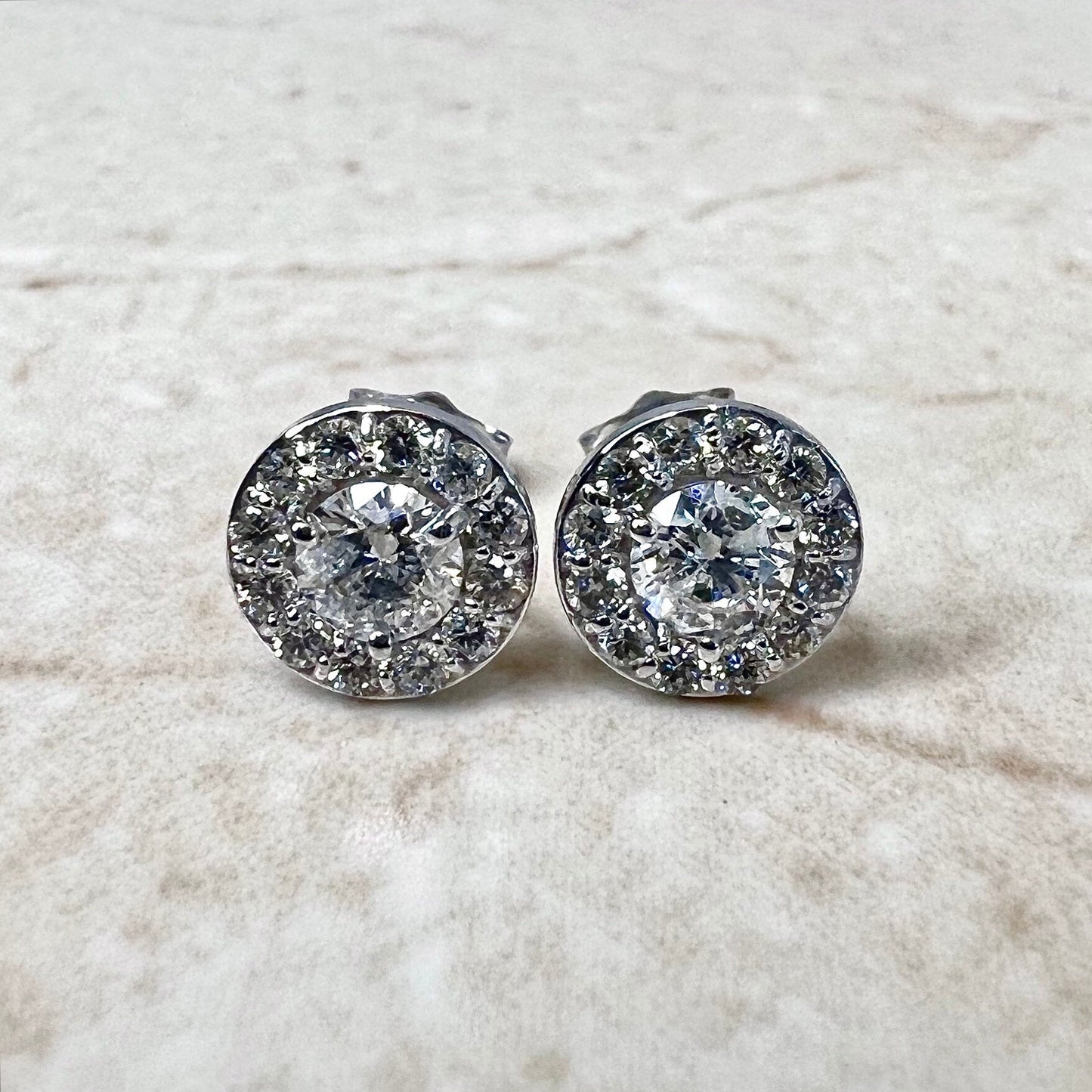 14 Karat White Gold 1.08 Carat Diamond Halo Stud Earrings - WeilJewelry