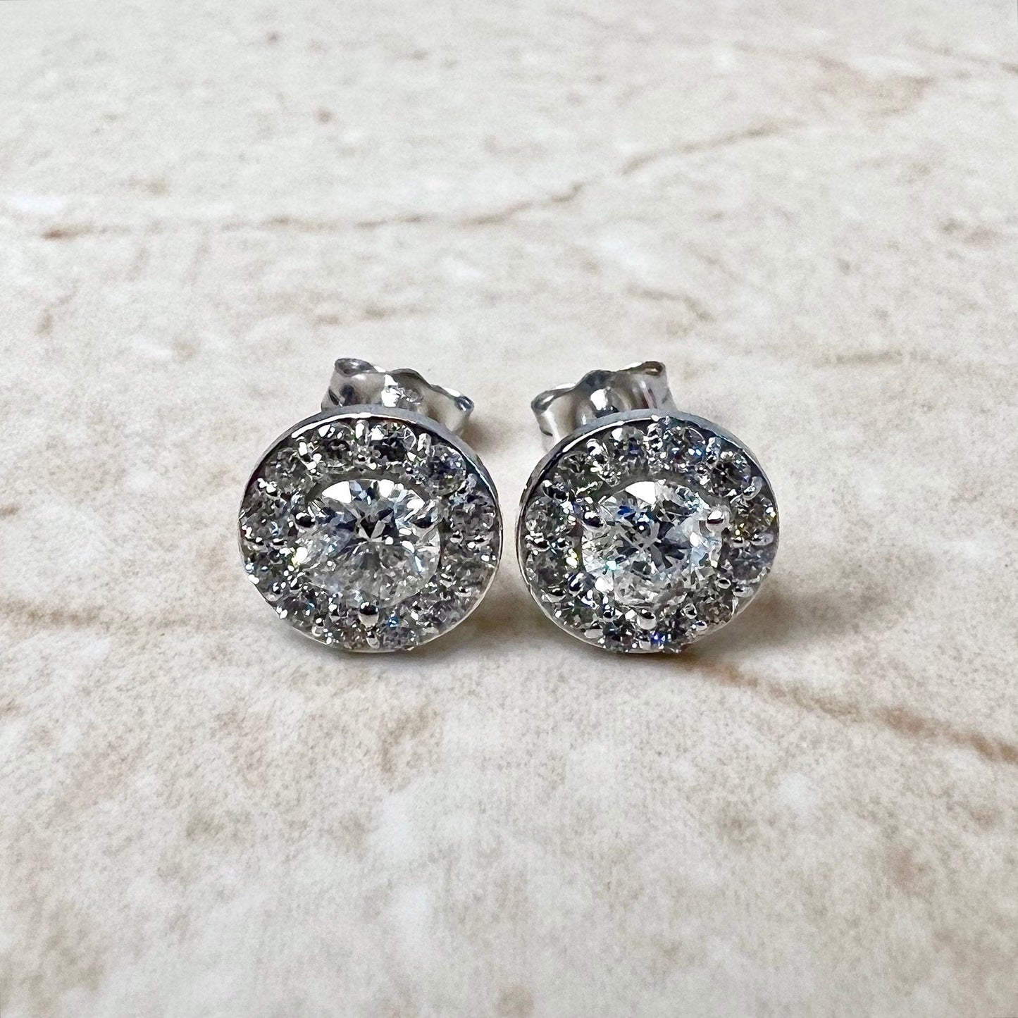 14 Karat White Gold 1.08 Carat Diamond Halo Stud Earrings - WeilJewelry